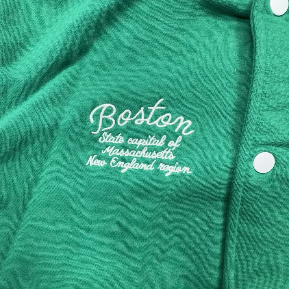H&M Boston MA Varsity Baseball Snap Jacket‎ Green and White Boys 12/14 - Picture 6 of 10